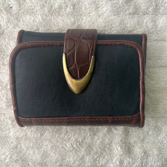 RGA Vintage Black Brown Croc Trim Trifold Wallet R5064 Brass Snap - Picture 10 of 10